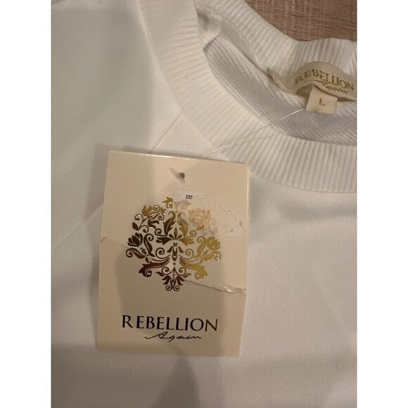 Rainbow Flower Sleeve White Sweatshirt By Rebellion Again - Polyester Womens L - Picture 4 of 8